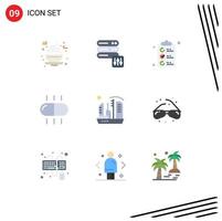 Pack of 9 creative Flat Colors of dome colonization document city medical Editable Vector Design Elements