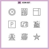 9 Thematic Vector Outlines and Editable Symbols of song media users album parking Editable Vector Design Elements