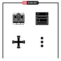 Pack of 4 Modern Solid Glyphs Signs and Symbols for Web Print Media such as gear construction and tools update site garage Editable Vector Design Elements