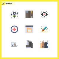 Modern Set of 9 Flat Colors and symbols such as folder document marketing browser plus Editable Vector Design Elements