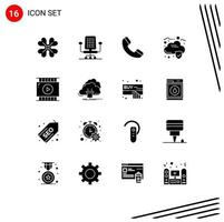 Solid Glyph Pack of 16 Universal Symbols of cloud video app phone journalist video security Editable Vector Design Elements