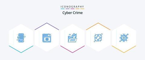 Cyber Crime 25 Blue icon pack including lock. safety. folder. saver. help vector