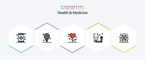 Health and Medicine 25 FilledLine icon pack including health. atom. map. medicine. form vector