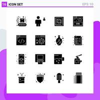 16 Universal Solid Glyph Signs Symbols of coding sheet padlock internet hardware Editable Vector Design Elements