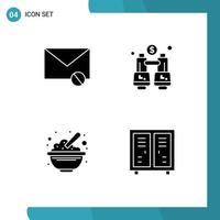 grupo de 4 signos y símbolos de glifos sólidos para sms de tazón de sobre explorar elementos de diseño de vectores editables de alimentos