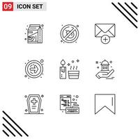 Universal Icon Symbols Group of 9 Modern Outlines of mosque spa message natural next button Editable Vector Design Elements