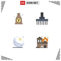 Group of 4 Flat Icons Signs and Symbols for yen tractor money farm cresent Editable Vector Design Elements