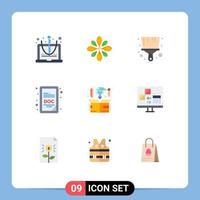 Set of 9 Modern UI Icons Symbols Signs for creative doc file hindu doc extension tool Editable Vector Design Elements