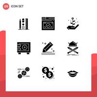 9 Solid Glyph concept for Websites Mobile and Apps pencil compose growth locker money Editable Vector Design Elements