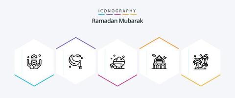 paquete de iconos de ramadán de 25 líneas que incluye la luna. mezquita. Ramadán. mezquita. rápido vector