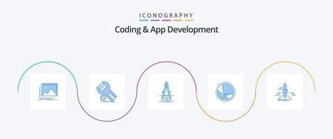 Coding And App Development Blue 5 Icon Pack Including connection. worldwide. maintenance. development. product vector