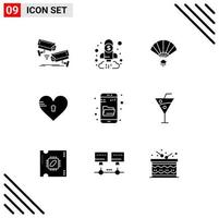 9 User Interface Solid Glyph Pack of modern Signs and Symbols of love secure finance lock china Editable Vector Design Elements