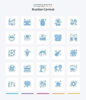 carnaval brasileño creativo 25 paquete de iconos azules como maracas. marcador de posición fruta. alfiler. Brasil vector