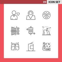 9 User Interface Outline Pack of modern Signs and Symbols of perfusion bag warining profit income Editable Vector Design Elements