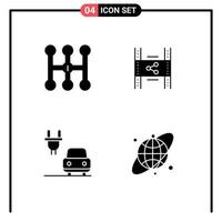 Modern Set of 4 Solid Glyphs and symbols such as car charge distribution pp circular Editable Vector Design Elements