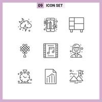 9 User Interface Outline Pack of modern Signs and Symbols of decoration china questions chineseknot house Editable Vector Design Elements