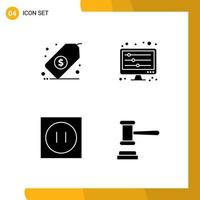 Pictogram Set of 4 Simple Solid Glyphs of business electronic tag sound waves technology Editable Vector Design Elements