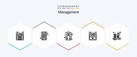 paquete de iconos de gestión de 25 líneas que incluye bombilla. idea. plan de negocios. Idea de negocio. esquema vector