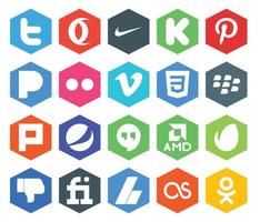 Paquete de 20 íconos de redes sociales que incluye aversión y hangouts de vimeo plurk vector