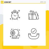 4 User Interface Line Pack of modern Signs and Symbols of alarm broker reminder love financier Editable Vector Design Elements