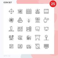 Pack of 25 Modern Lines Signs and Symbols for Web Print Media such as console game barricade fun protection Editable Vector Design Elements