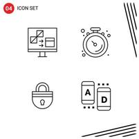 Modern Set of 4 Filledline Flat Colors Pictograph of app lock develop gym password Editable Vector Design Elements