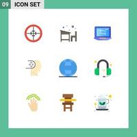 Pack of 9 Modern Flat Colors Signs and Symbols for Web Print Media such as head autism learn mind laptop Editable Vector Design Elements