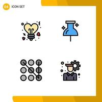 Pictogram Set of 4 Simple Filledline Flat Colors of bulb security valentines pin configuration Editable Vector Design Elements