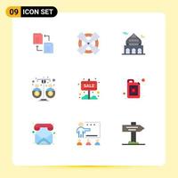 Set of 9 Modern UI Icons Symbols Signs for banner funding masjid fund budget Editable Vector Design Elements