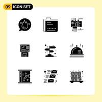 Set of 9 Modern UI Icons Symbols Signs for cash atm document parts electronics Editable Vector Design Elements