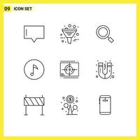 Group of 9 Modern Outlines Set for numbers film general note key Editable Vector Design Elements