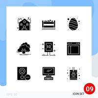 Solid Glyph Pack of 9 Universal Symbols of advertising network easter energy cloud Editable Vector Design Elements