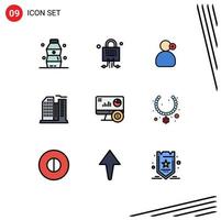 Modern Set of 9 Filledline Flat Colors Pictograph of online office man real building Editable Vector Design Elements