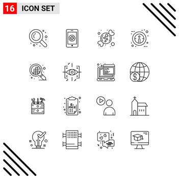 Pictogram Set of 16 Simple Outlines of pixels design candy sign info Editable Vector Design Elements