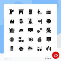 25 Universal Solid Glyphs Set for Web and Mobile Applications business father app family child Editable Vector Design Elements