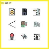 Pictogram Set of 9 Simple Filledline Flat Colors of file play climate music left Editable Vector Design Elements