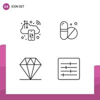 4 Universal Line Signs Symbols of business diamond c digital pills control Editable Vector Design Elements