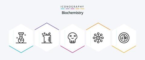 paquete de iconos de 25 líneas de bioquímica que incluye química. bioquímica. peligro. química. biología vector