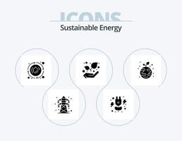 paquete de iconos de glifos de energía sostenible 5 diseño de iconos. globo. crecimiento. primavera. ecológico crecimiento vector