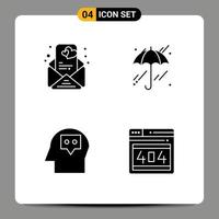 Set of 4 Commercial Solid Glyphs pack for love seo umbrella head webpage Editable Vector Design Elements