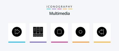 paquete de iconos de glifos multimedia 5 que incluye . grabar.. diseño de iconos creativos vector