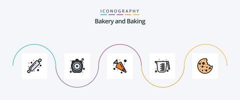 Baking Line Filled Flat 5 Icon Pack Including sausage. measuring. timer. jug. baking vector