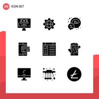 Pack of 9 Modern Solid Glyphs Signs and Symbols for Web Print Media such as app payment chat online card Editable Vector Design Elements