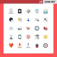 Pictogram Set of 25 Simple Flat Colors of increase wifi tea coffee light stick Editable Vector Design Elements