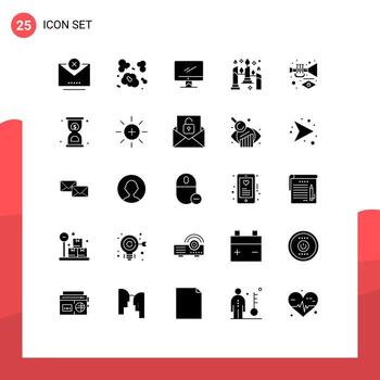 25 glifos sólidos universales establecidos para aplicaciones web y móviles instrumento llama computadora velas pc elementos de diseño vectorial editables vector