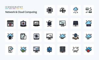 25 Network And Cloud Computing Line Filled Style icon pack vector