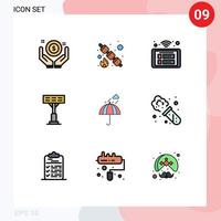 Pictogram Set of 9 Simple Filledline Flat Colors of camping stadium access light wifi Editable Vector Design Elements