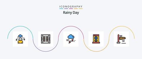 paquete de iconos de 5 planos llenos de línea lluviosa que incluye viento. máquina. lluvia. muebles. ropa vector