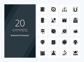 20 Business And Teamwork Solid Glyph icon for presentation vector