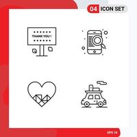 4 Creative Icons Modern Signs and Symbols of greeting heart thank you mobile like Editable Vector Design Elements